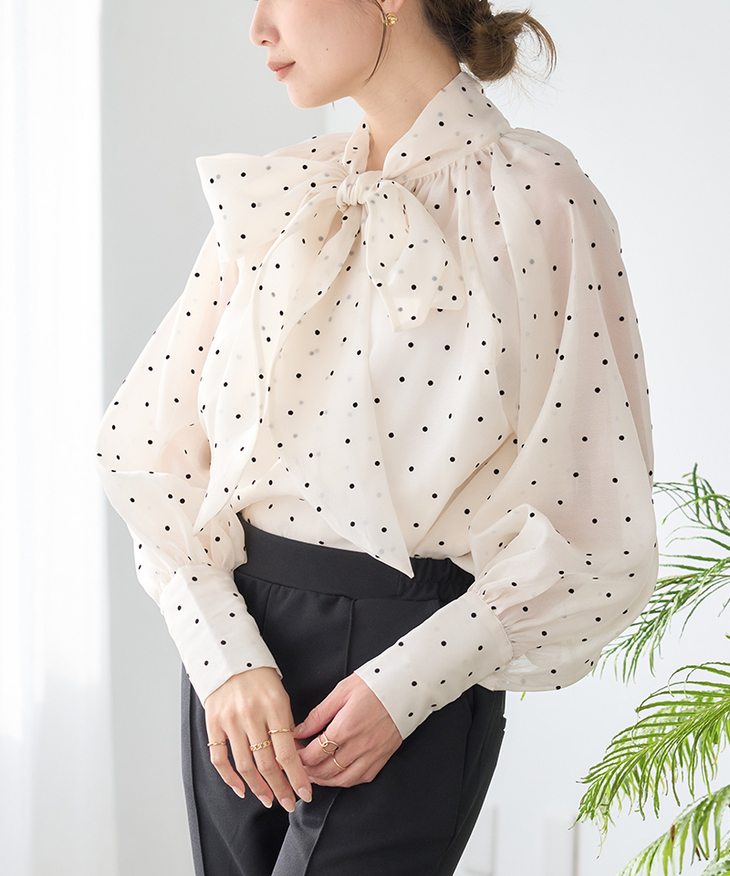 ボウタイ シアーブラウス ボウタイブラウス 長袖 オケージョンブラウス