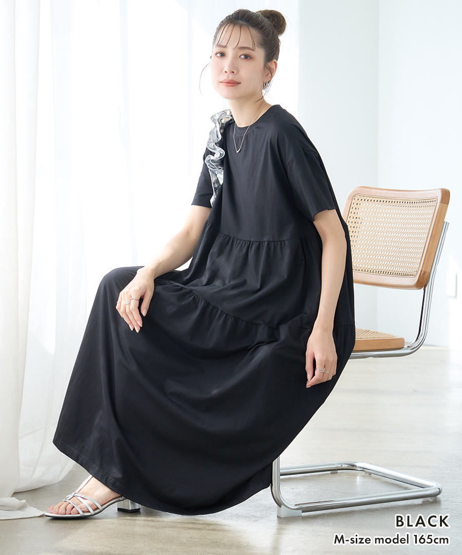 SALE 選べる丈 ティアードワンピース 半袖ワンピース tシャツ