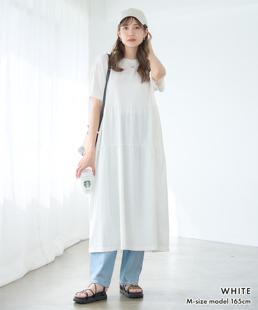 選べる丈 ティアードワンピース 半袖ワンピース tシャツワンピース