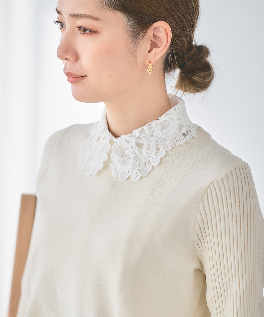 クーポン割 SALE つけ襟 レース 付け襟 フリル つけえり 刺繍 白 黒
