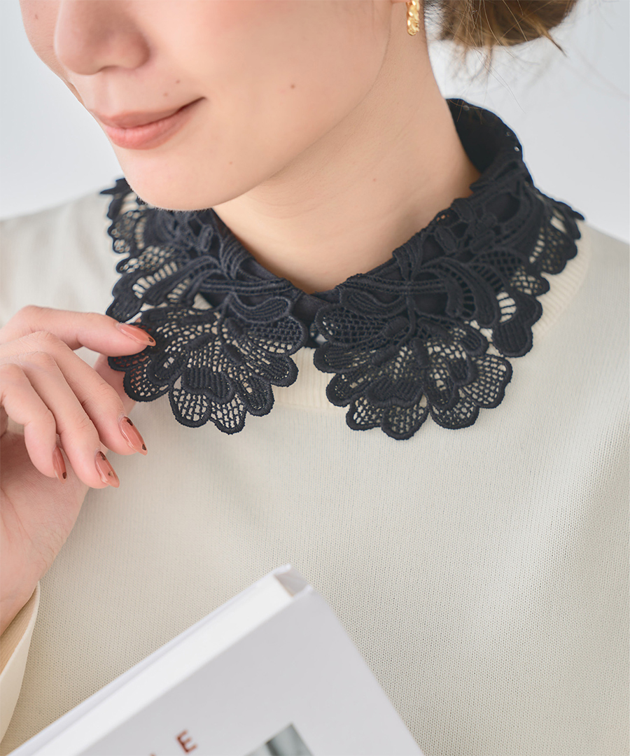 SALE つけ襟 レース 付け襟 フリル つけえり 刺繍 白 黒 おしゃれ 付け衿 フォーマル 入園式 入学式 卒業式 セレモニー ハレの日 | ブランド登録なし | 02