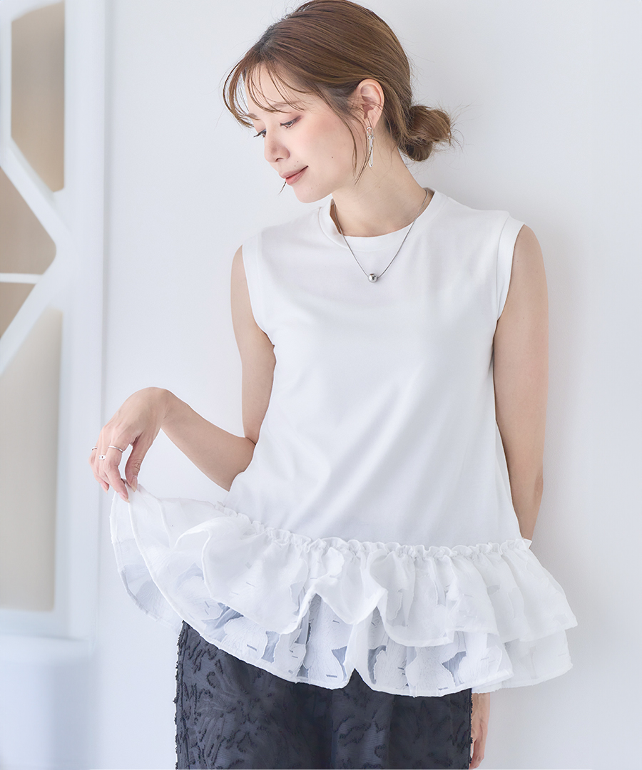 THREE SQUARE スリースクエア 裏起毛★ フリル チュニック ペプラム トップス Sz.F レディース 白 THREE SQUARE]ペプラムレースブラウス | KOBUNSHA SELECT SHOP