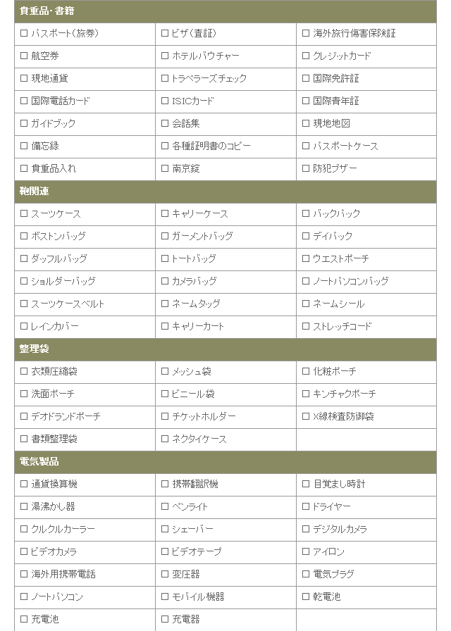 持ち物チェック一覧表 スーツケースと旅行用品のgriptone 通販 Yahoo ショッピング