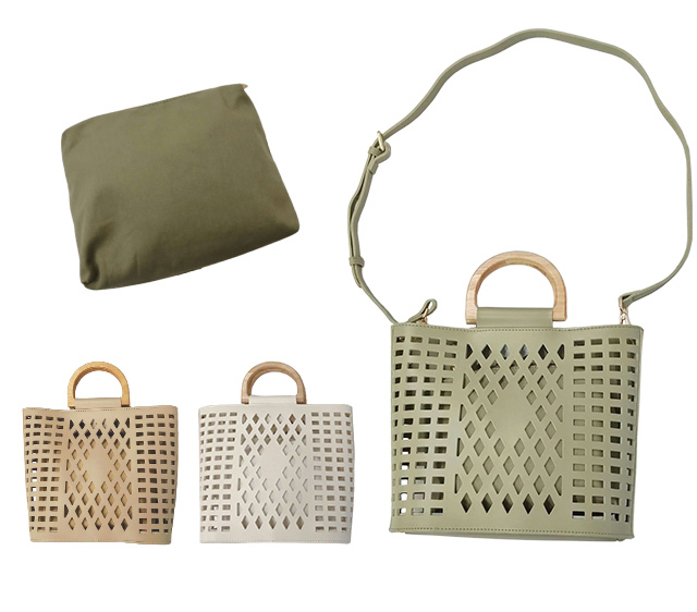 ショルダーバッグ レディース 木製ハンドル 手持ち 斜め掛け 肩掛け