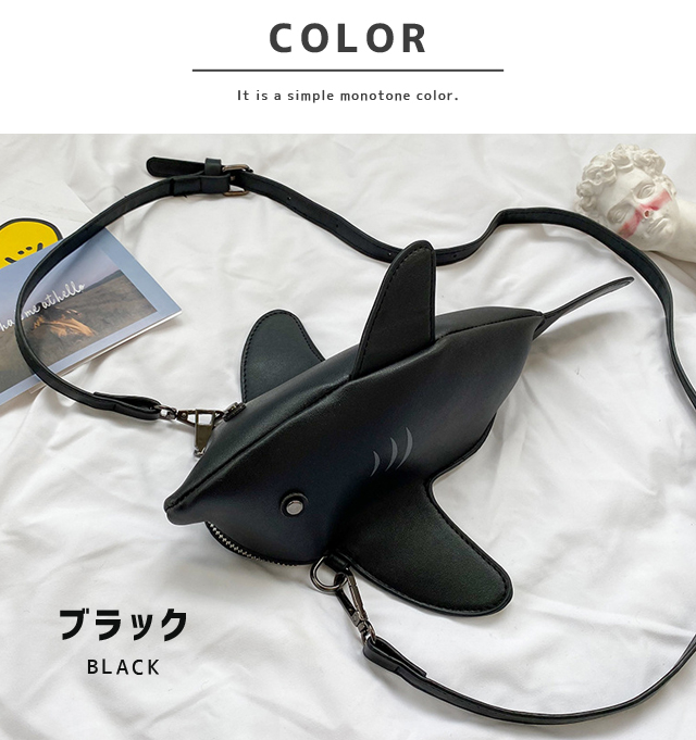 水玉模様 サメ型ショルダーバッグ ホワイト 可愛い サメ 模様 フェックス レザー 2Way ミニ