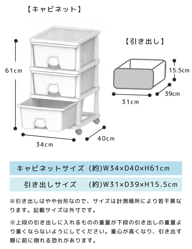 収納ケース 引き出し 3段 プラスチック 収納ボックス キャビネット