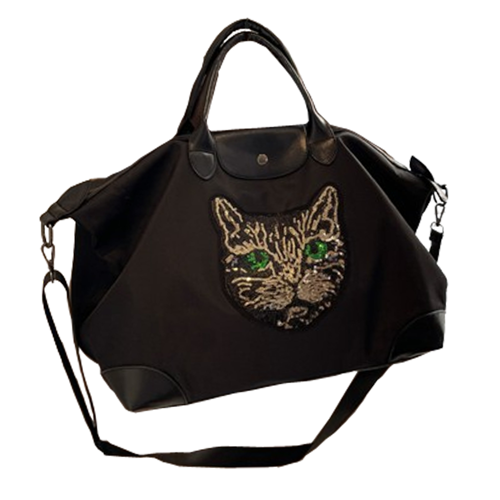 ショルダーバッグ 猫 ボストンバッグ 大容量 レディース 2WAY スパンコール ショルダー ポケット付 キラキラ フェイス ショルダーベルト GPT (gu1c228)送料無料 | ブランド登録なし | 01