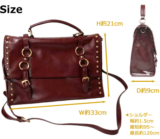 ショルダーバッグ・ポシェット 2WAY Studded Shirring Flat Back Red FREE STYLISTS ショルダーバッグ バッグ 2ポケット 2WAY