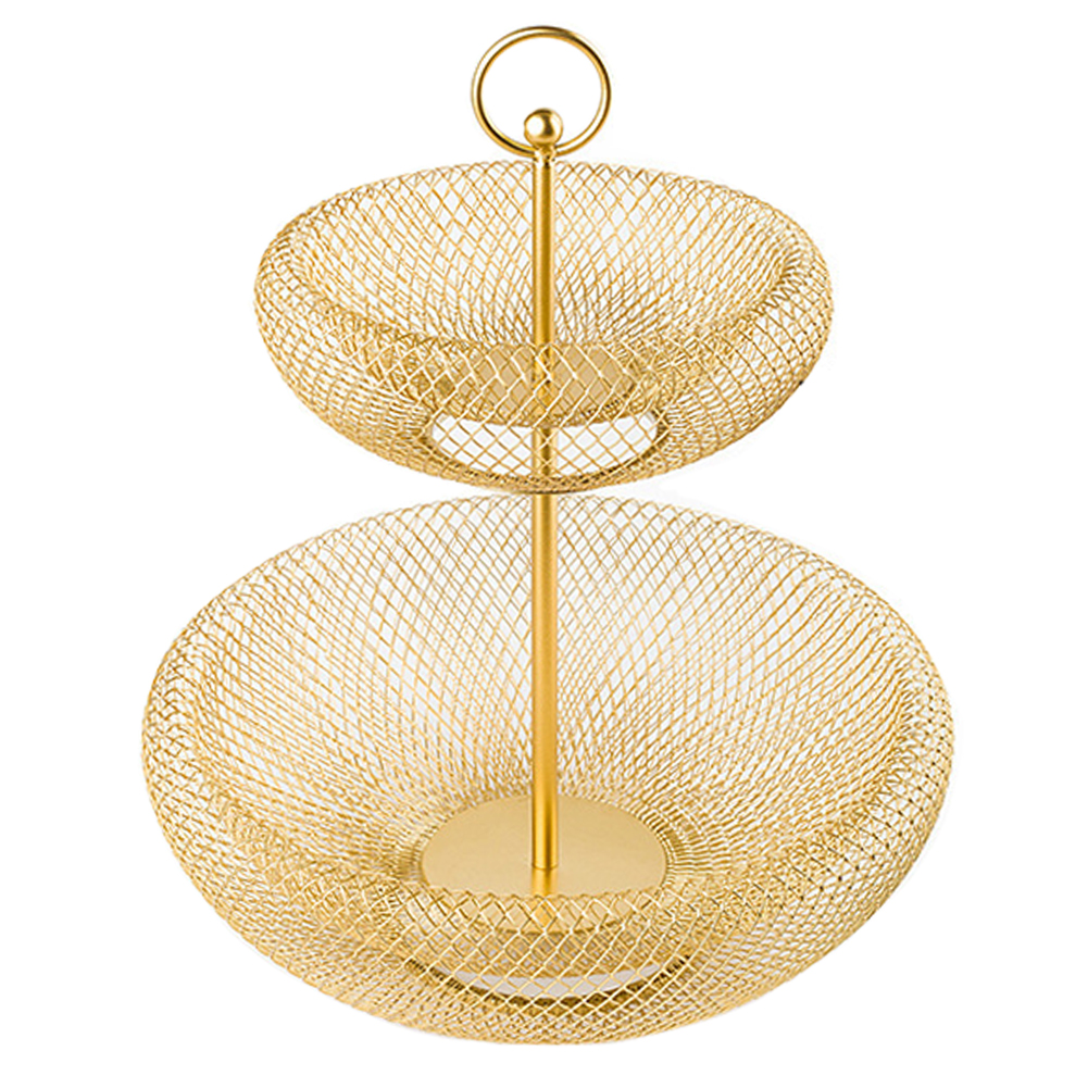 ワイヤーバスケット おしゃれ 2段 かご メッシュ ラウンド タワー型 ブラック ゴールド ワイヤーボウル 卓上 アフタヌーンティースタンド GPT 送料無料(gu1c287) | ブランド登録なし | 01
