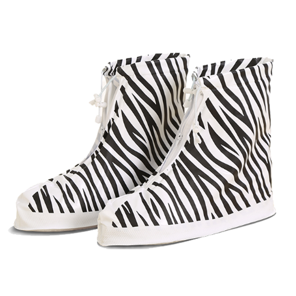 シューズカバー 防水 雨 ゼブラ ヒョウ柄 ショート丈 ファスナータイプ 透明 クリア シマウマ レオパード GPT アウトレット 1点迄メール便OK(gu1c403) | ブランド登録なし | 01