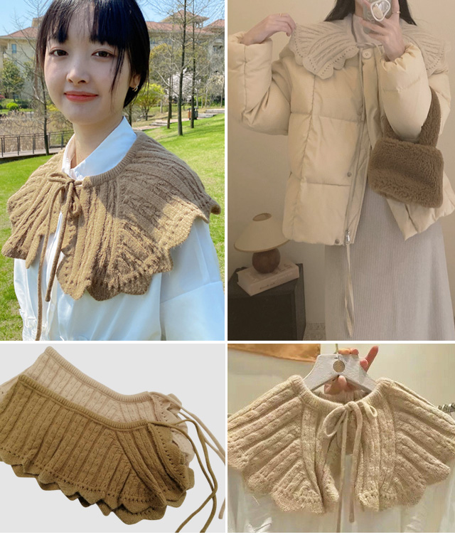 レビュー記入でメール便送料無料」つけ襟 フリル ニット 大きい 付け襟