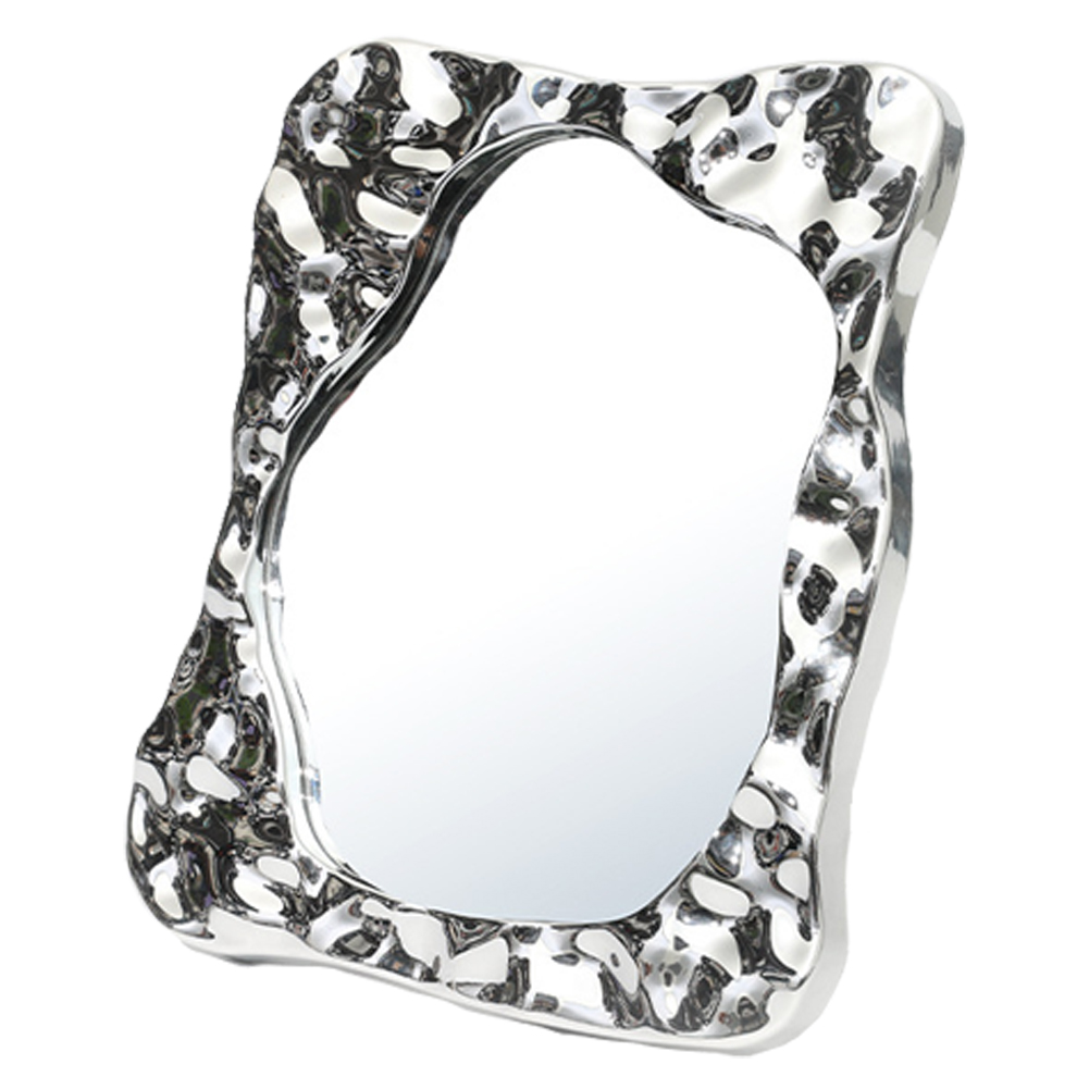 卓上ミラー 鏡 インテリア ウェーブ ミラー 韓国 シルバー メッキ おしゃれ 化粧鏡 卓上 壁掛け スタンドミラー プレゼント GPT 1点迄メール便OK(gu1c489) | ブランド登録なし | 01