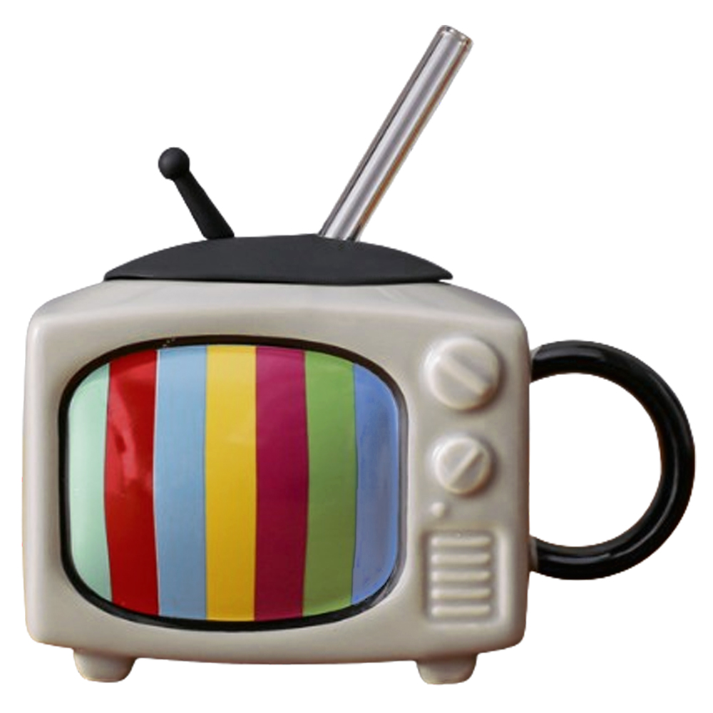 ストロー付き マグカップ テレビ 型 昭和 レトロ 蓋 ストロー 付き 陶器 ティーカップ コーヒーカップ 大容量 400ml (gu1c519)「送料無料」 | ブランド登録なし | 02