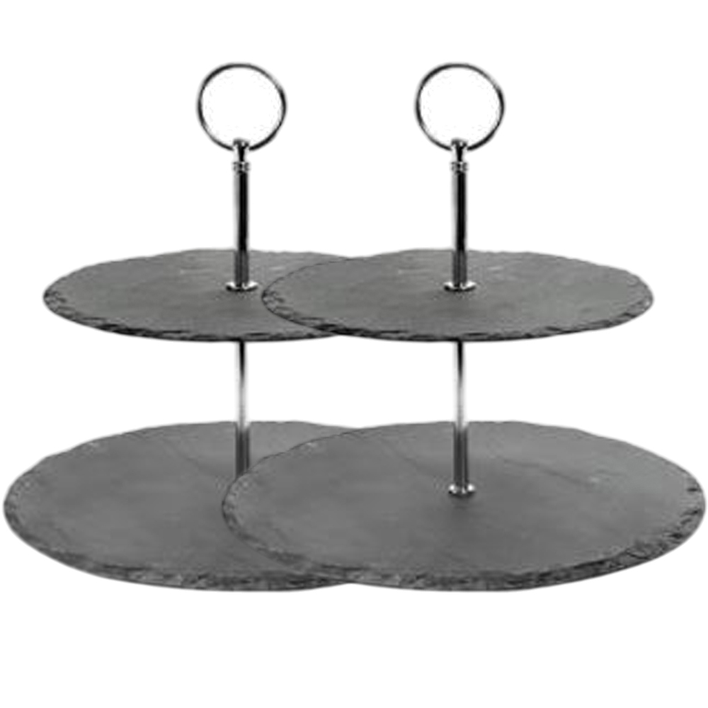 ※予約 アフタヌーンティー ケーキ スタンド 2段 シルバー スレート プレート  2個セット 石 アフタヌーンティースタンド GPT gu1b416-2set(gu1c749)送料無料 | ブランド登録なし | 01