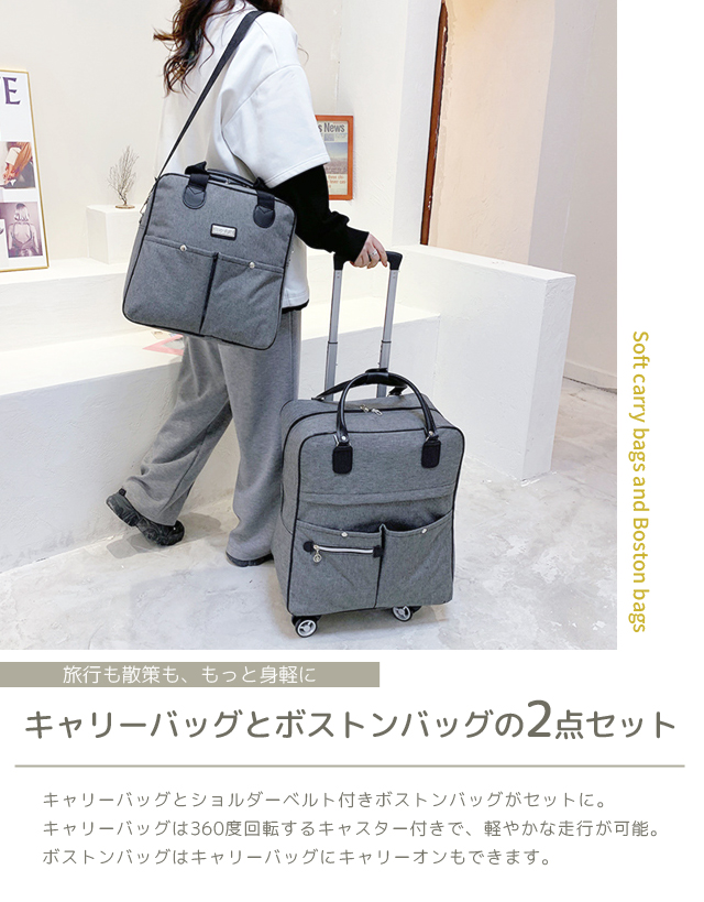 2点セット ソフト キャリーバッグ Sサイズ ファスナー 小型 ショルダー