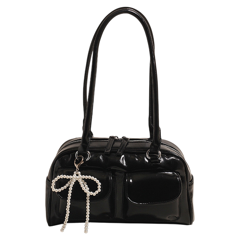 ミニボストンバッグ レディース フェイクレザー トートバッグ チャーム付き パール リボン ハンドバッグ 前ポケット プレゼント 肩掛け GPT 送料無料(gu1c802) | ブランド登録なし | 01