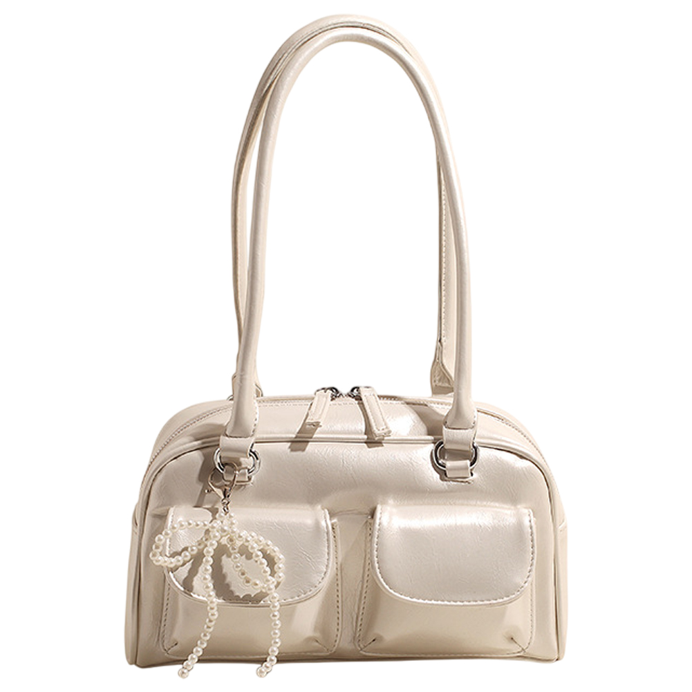 ミニボストンバッグ レディース フェイクレザー トートバッグ チャーム付き パール リボン ハンドバッグ 前ポケット プレゼント 肩掛け GPT 送料無料(gu1c802) | ブランド登録なし | 03