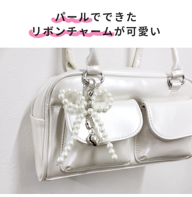 ミニボストンバッグ レディース フェイクレザー トートバッグ チャーム