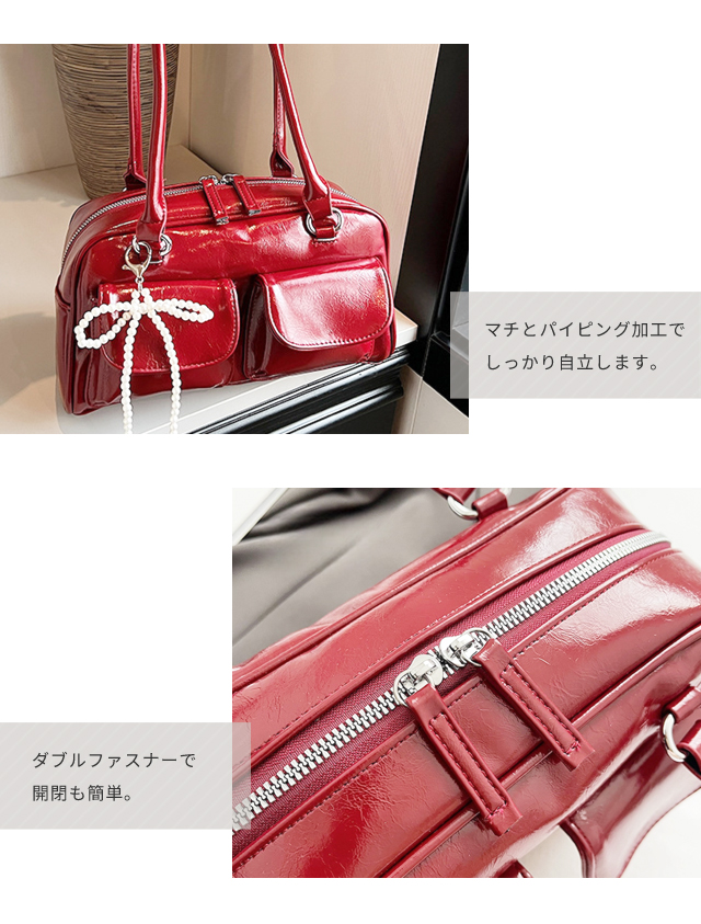 ミニボストンバッグ レディース フェイクレザー トートバッグ パール