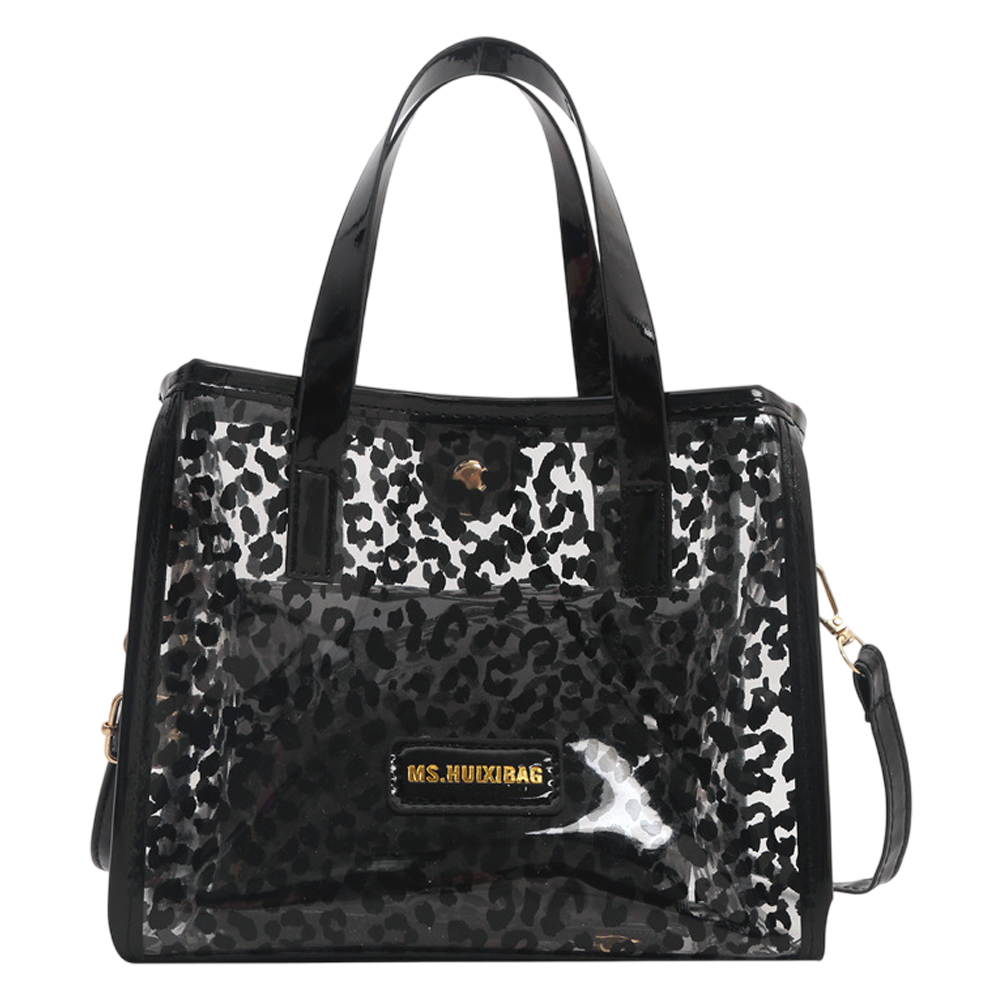 クリアバッグ トートバッグ ビニールバッグ ヒョウ柄 英字柄 ショルダーバッグ レディース ポーチ付き ミニ 透明バッグ 2WAY GPT 1点迄メール便OK(gu1c852) | ブランド登録なし | 01