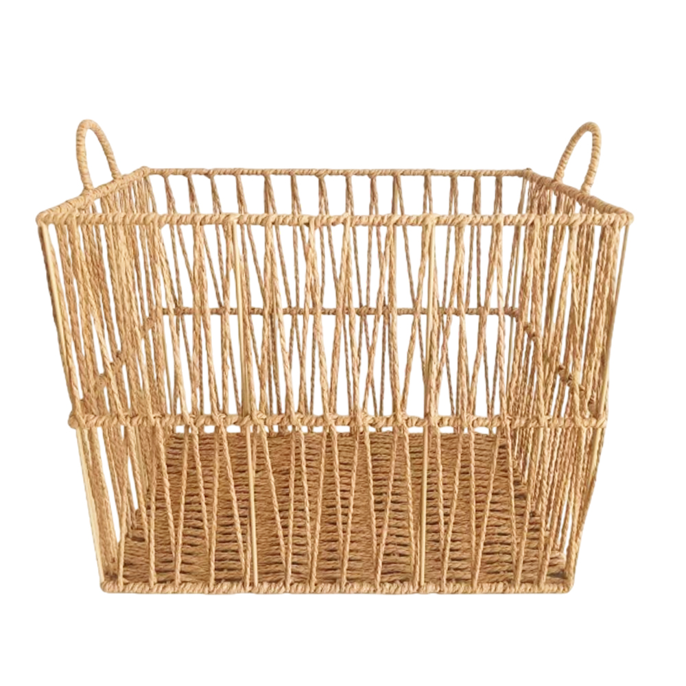 カゴ 収納 バスケット ペーパーロープ 持ち手 付き スクエア ラウンド