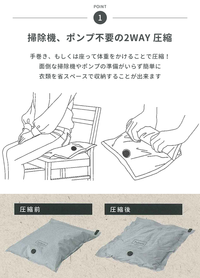衣類 圧縮袋 Refeela バルブ式衣類圧縮袋 L 2枚入 旅行 トラベル 掃除