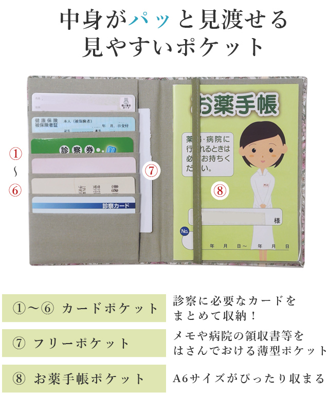 お薬手帳ケース カードケース A6 診察券 母子手帳 通帳 パスポート