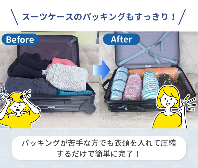 衣類 圧縮袋 日本製 バックパック Lサイズ 50×42cm 3枚入り+Sサイズ1枚