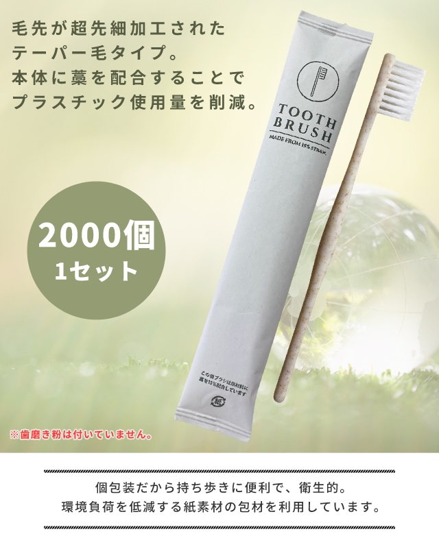 業務用 使い捨て 歯ブラシ エコ 個包装 2000個 1セット 紙袋入り 先細