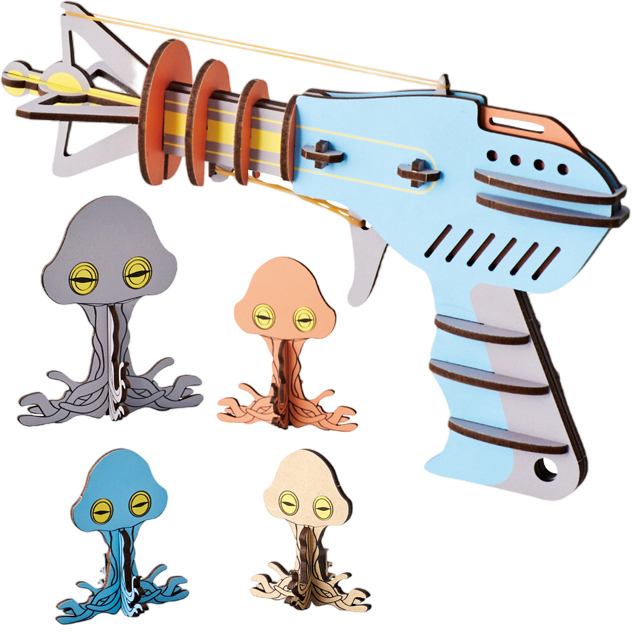 おもちゃ ゴム銃 的当てゲーム シューティング ゴム光線銃&宇宙人 ウッドパズルゲームズ Build&Play 持ち運び 組立 W24-0051 1点迄メール便OK(se4a008) |  | 01