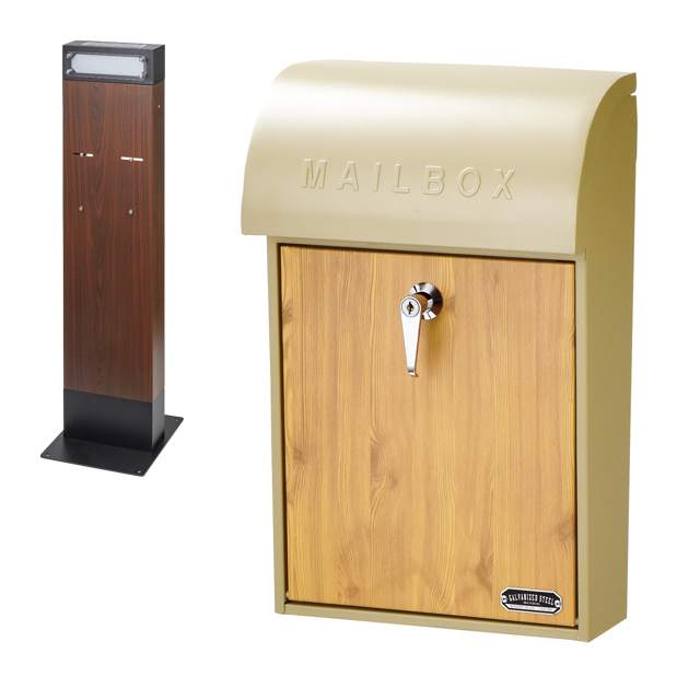 ポスト 壁掛け ポストスタンド セット ネームライト付き ソーラーライト 工事不要 木目調 キーロック式 S24-0503 S24-0503 SI-3945 SI-3946 SI-3947(se4a017) |  | 03