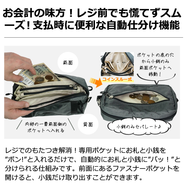 ソロツーリスト ショルダーバッグ 小銭を自動仕分け ウエストバッグ