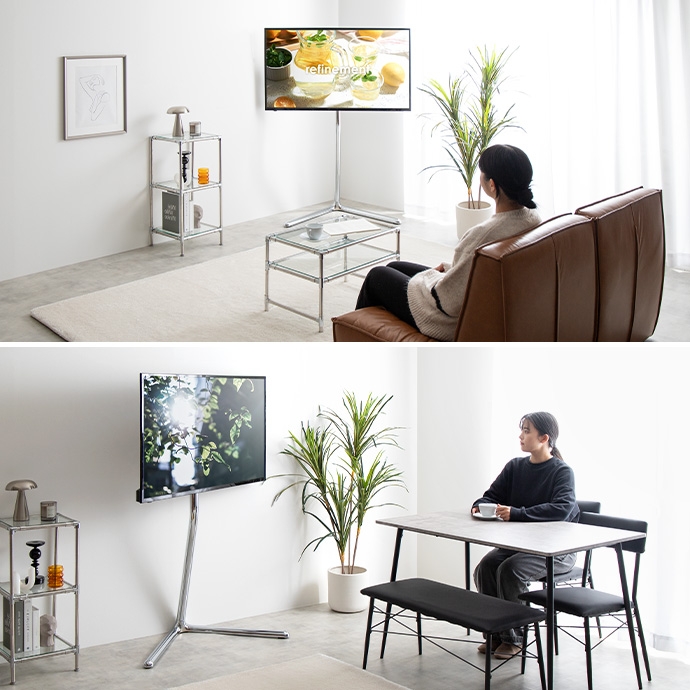 テレビスタンド ERUCI 1台単品 シルバー 幅88.7cm×奥行51.6cm×高さ