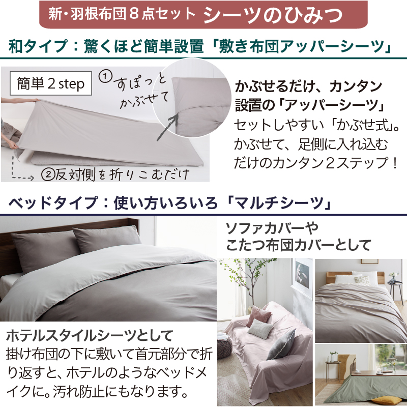 布団セット セミダブル 羽根布団 8点 デザイン柄 ベッドタイプ 敷き