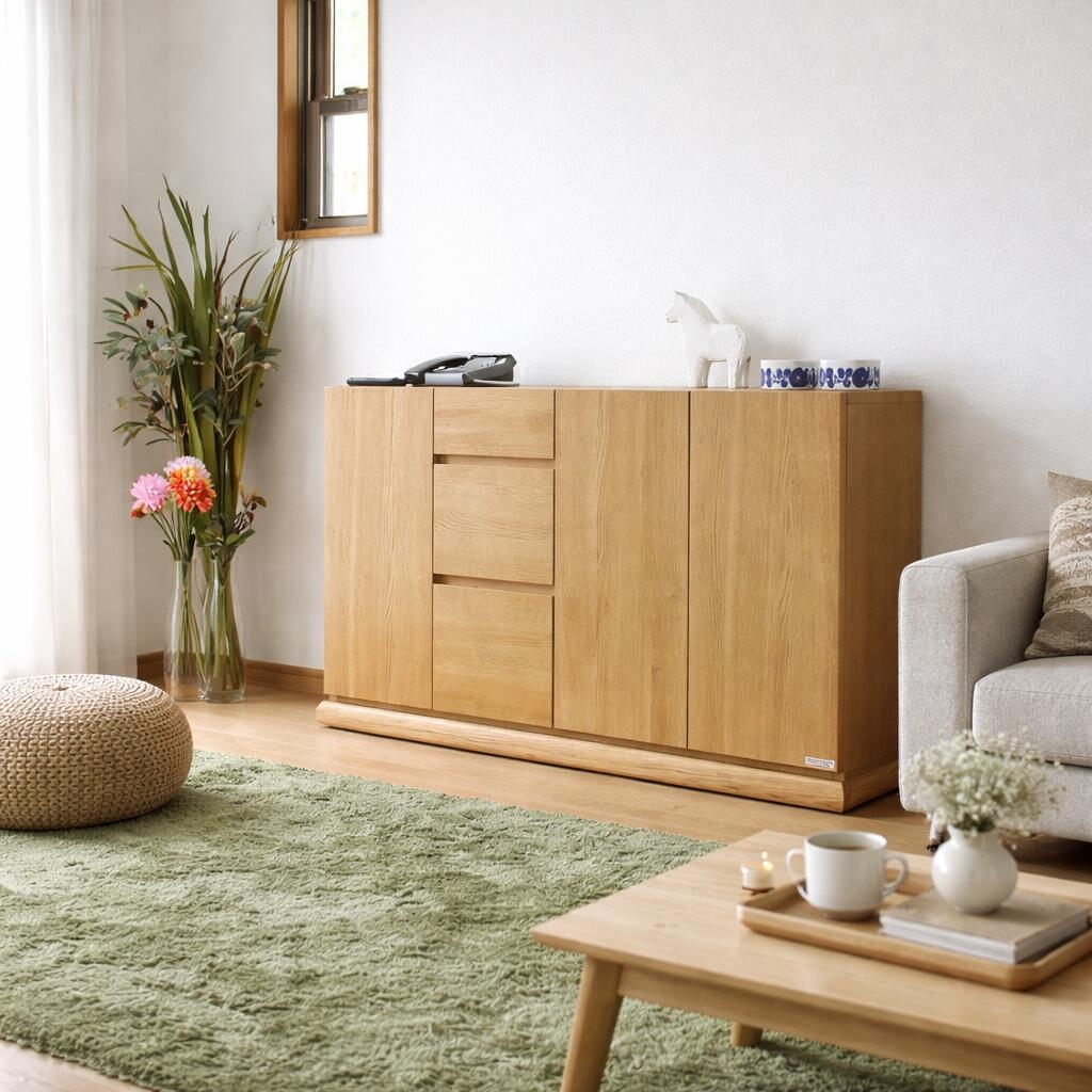 ナチュラルウッド キャビネット 120cm リビングボード 120cm キャビネット チェスト ナチュラル 木目 オーク
