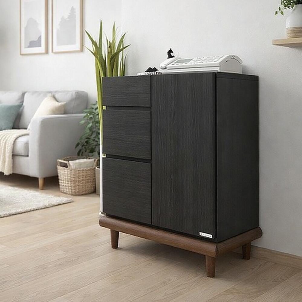 リビングボード 60cm キャビネット チェスト ブラック 黒 木目