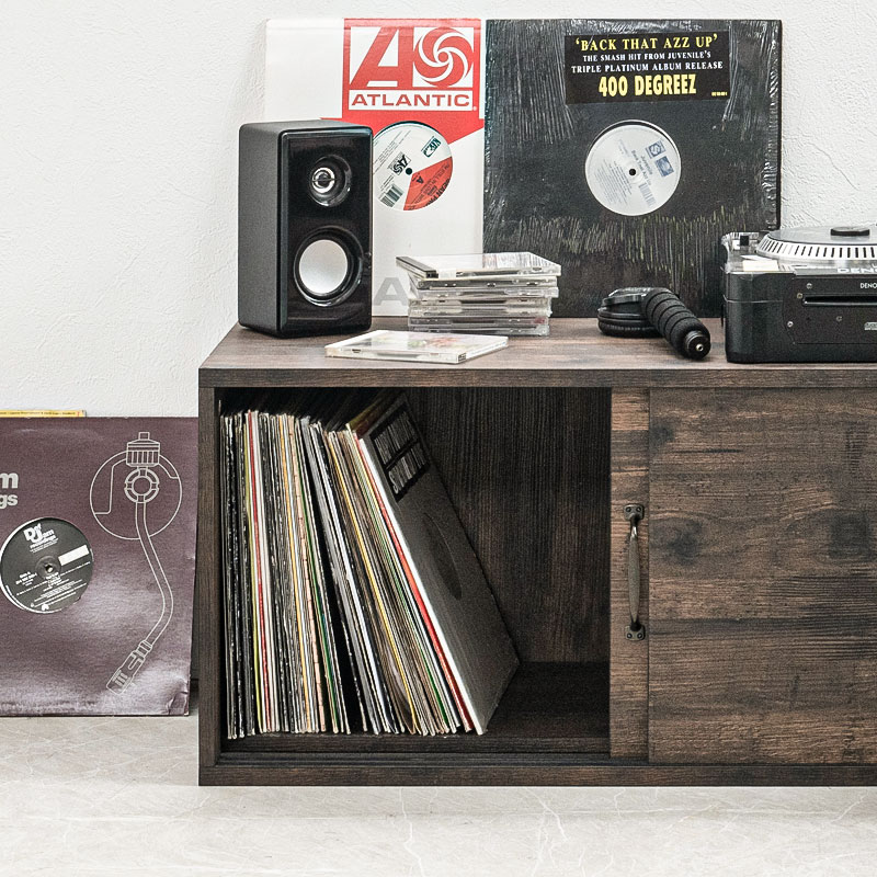 レコード収納棚 レコードラック 木製 ヴィンテージ調 LPレコード 約50