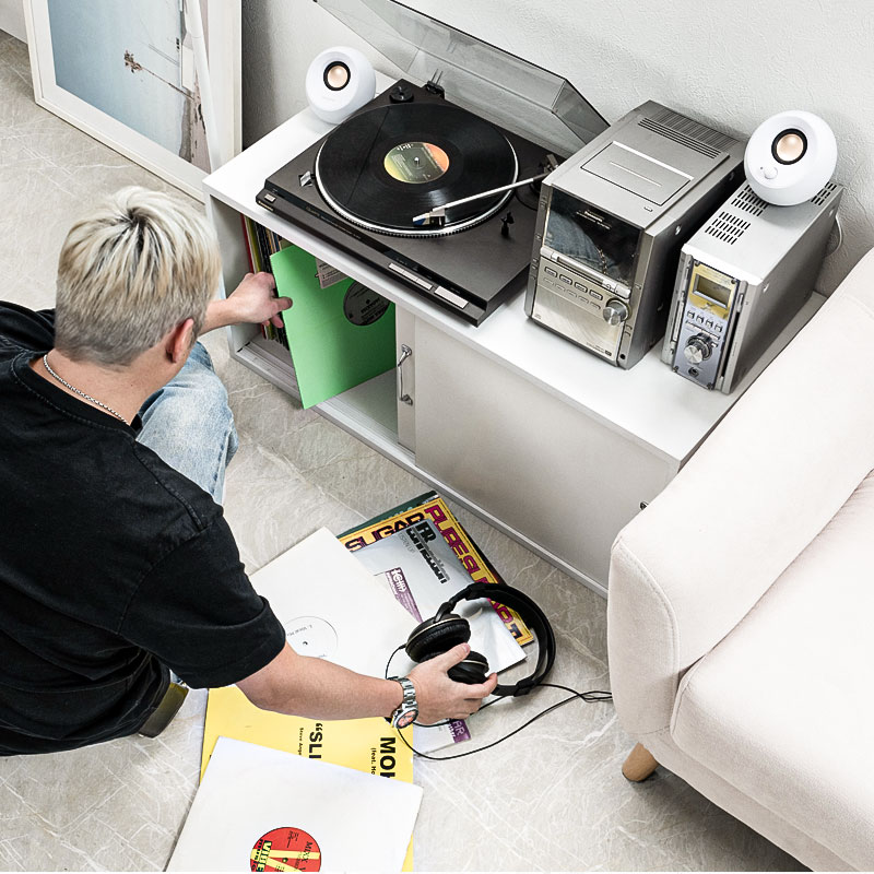 レコード収納棚 レコードラック 木製 ヴィンテージ調 LPレコード 約50