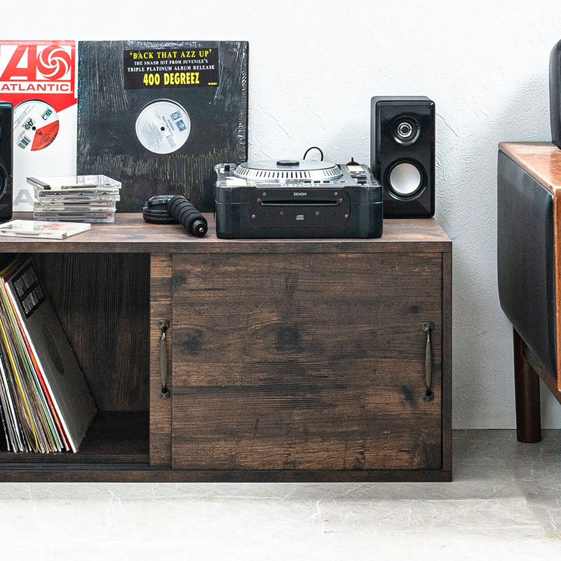 レコード収納棚 レコードラック 木製 ヴィンテージ調 LPレコード 約50