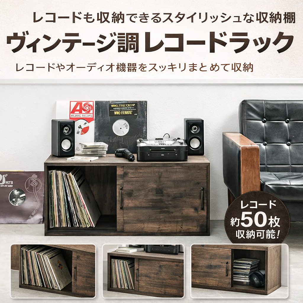 レコードラック 木製 ガラス扉 キャビネット LP収納 ヴィンテージ 収納
