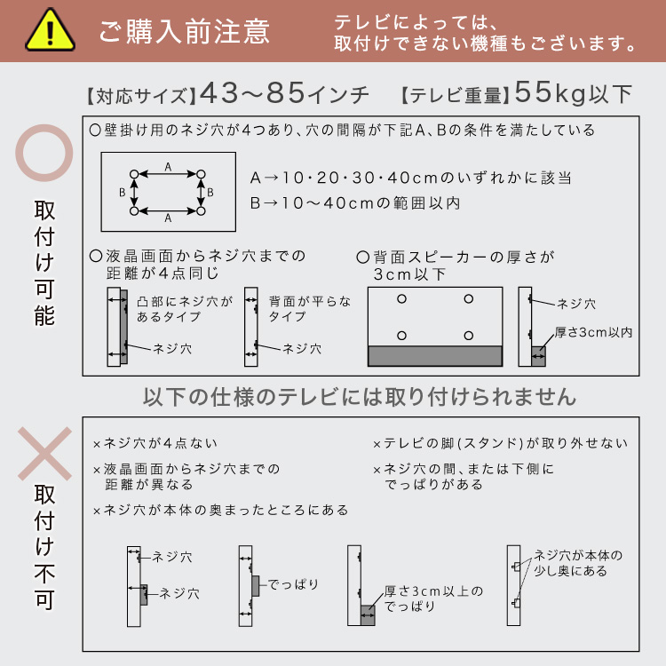 テレビスタンド 壁寄せタイプ 五角形ベース ホワイト色 ブラック色 全2