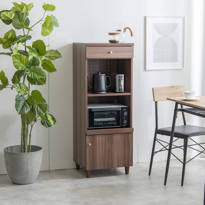 キッチンカウンター 幅 45cm ブラウン 木目 コンセント スライド棚