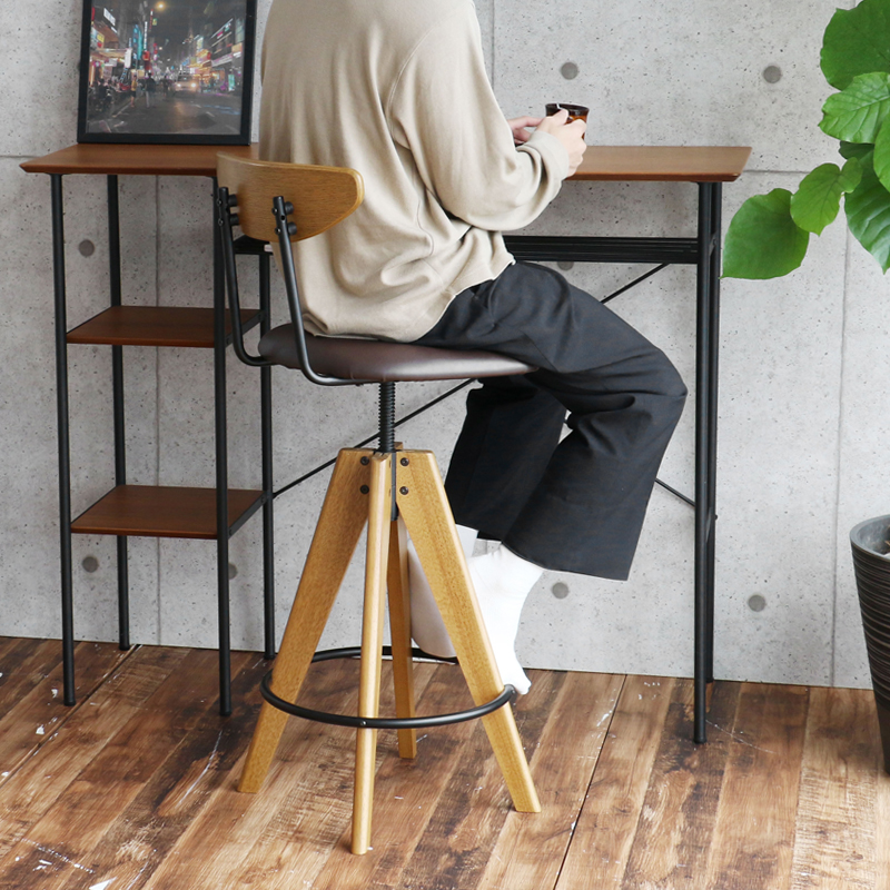 カウンターチェア ハイチェア 1脚単品 ブラウン色シート 無垢材チェア