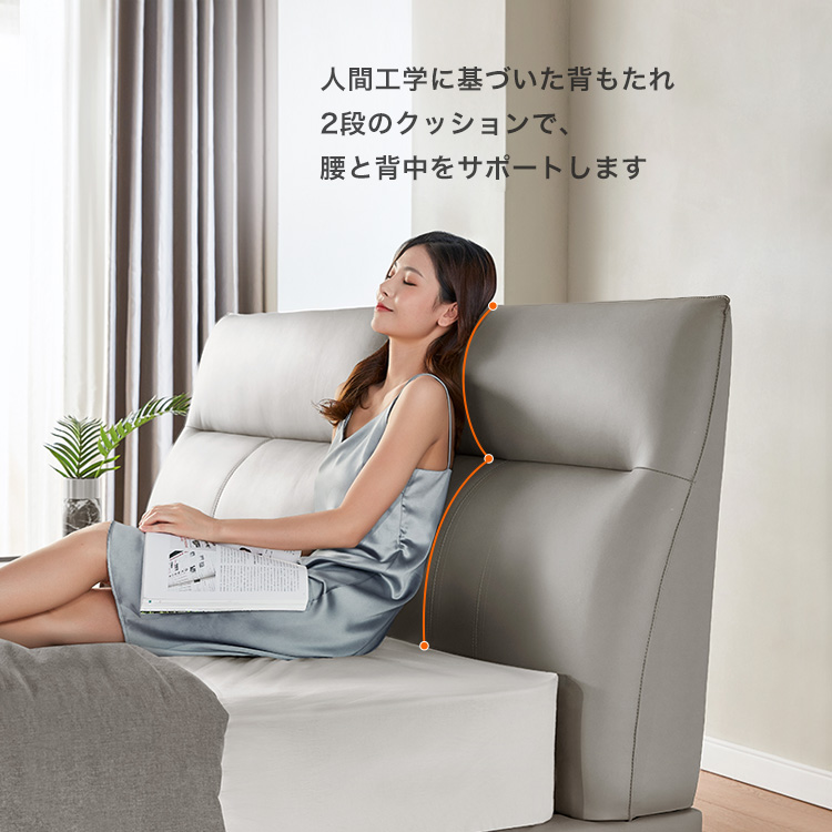 ベッド ダブル 牛革レザー張りクッションヘッドボード すのこベッド