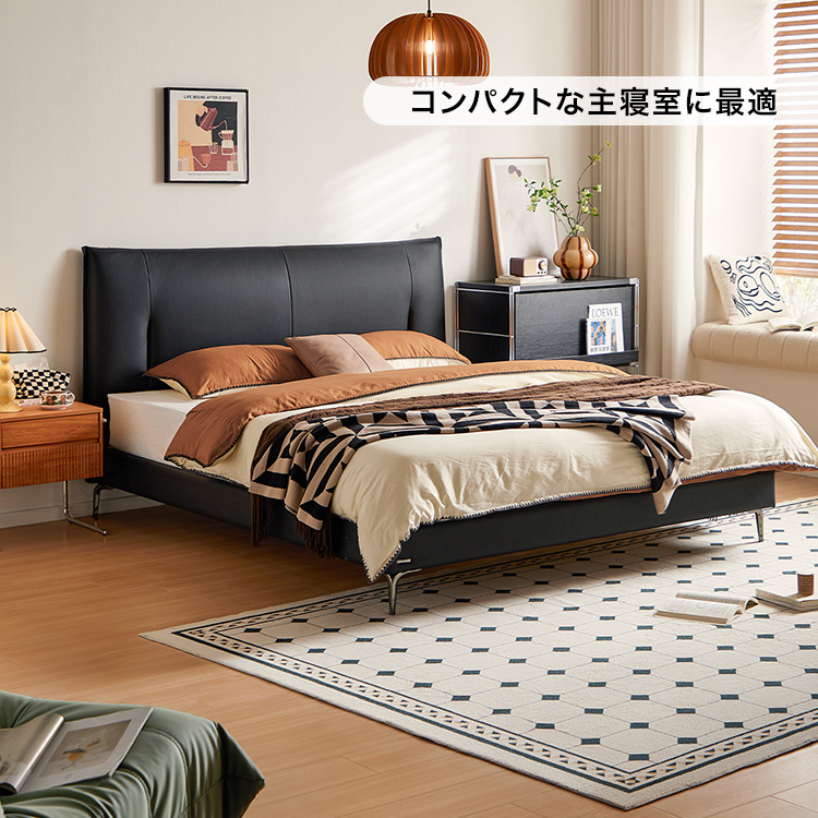 ベッド すのこベッド 135×200cm ダブル カウレザー 牛革 コンパクト