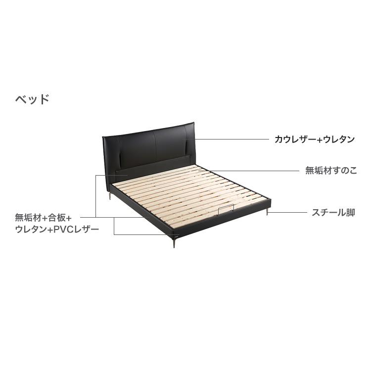 ベッド すのこベッド 135×200cm ダブル カウレザー 牛革 コンパクト