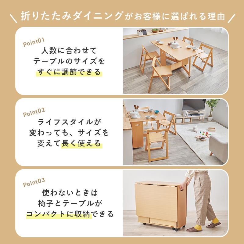 ダイニング5点セット バタフライ伸長式テーブル DIT ナチュラル 幅35.5