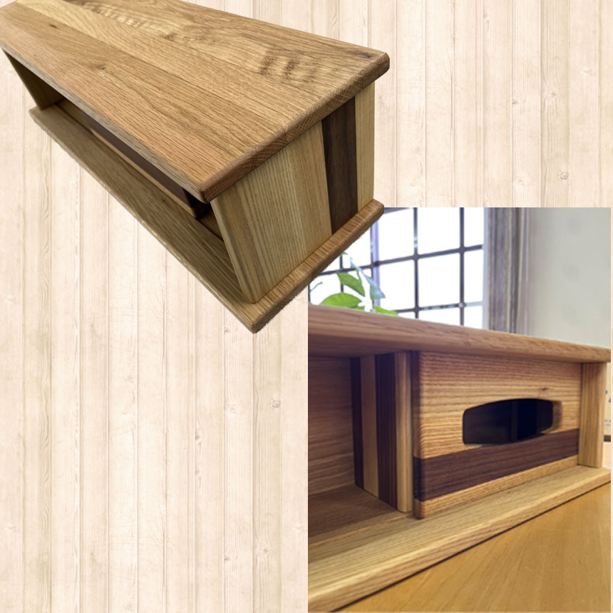 国産　上置き　アウトレット品　オーク材×ウォールナット材　ベッド/机/テーブル/デスク/カウンタ―/キッチン　ティッシュ収納(オイル塗装アルドボス 天然木_2