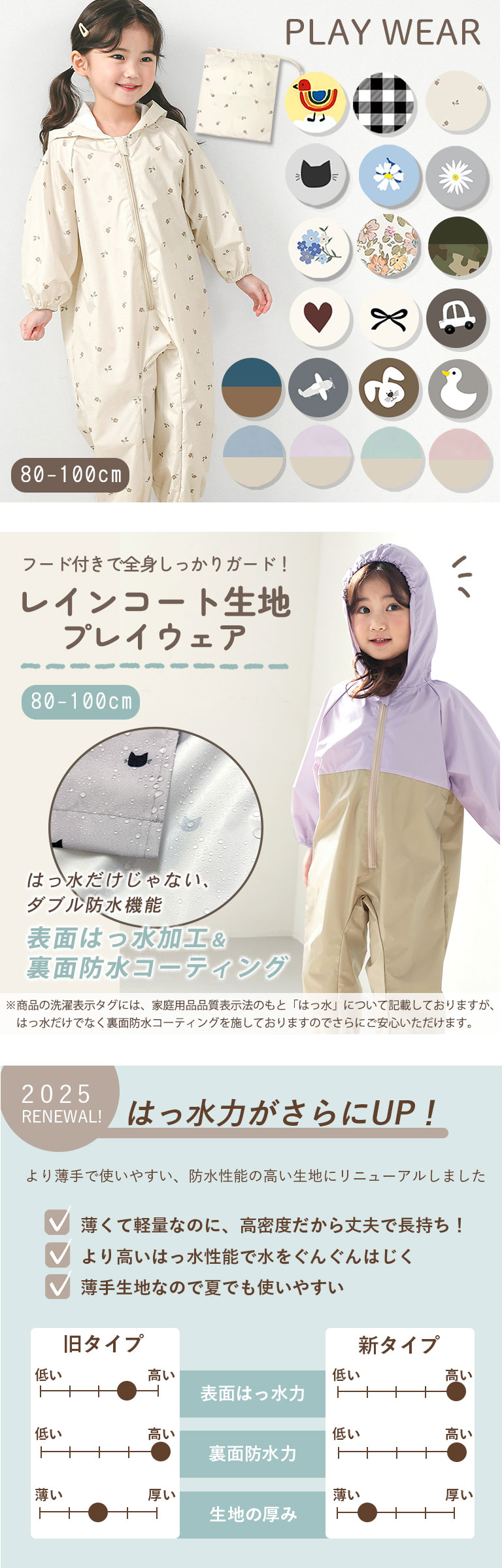 プレイウェア レインコート 砂場着 遊び着 子供 かわいい ベビー レインロンパース