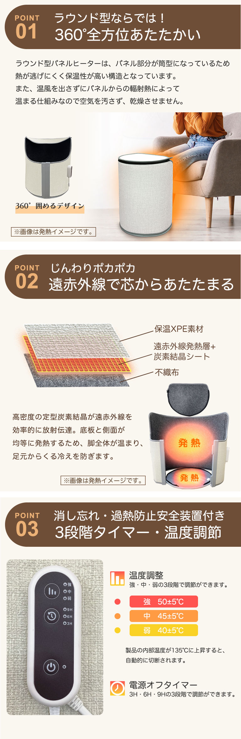 パネルヒーター タイマ-付 足元暖房